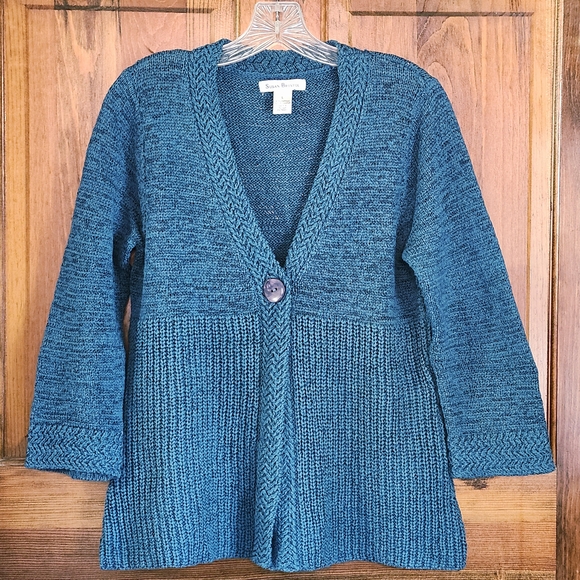 Susan Bristol Teal Cardigan Sweater 3/4 Sleeve - Picture 1 of 6